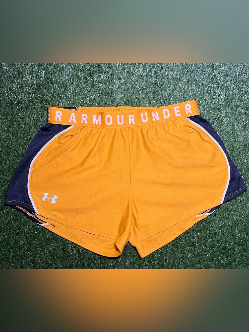Under Armour Women's Medium Yellow Athletic Shorts with Black Panels